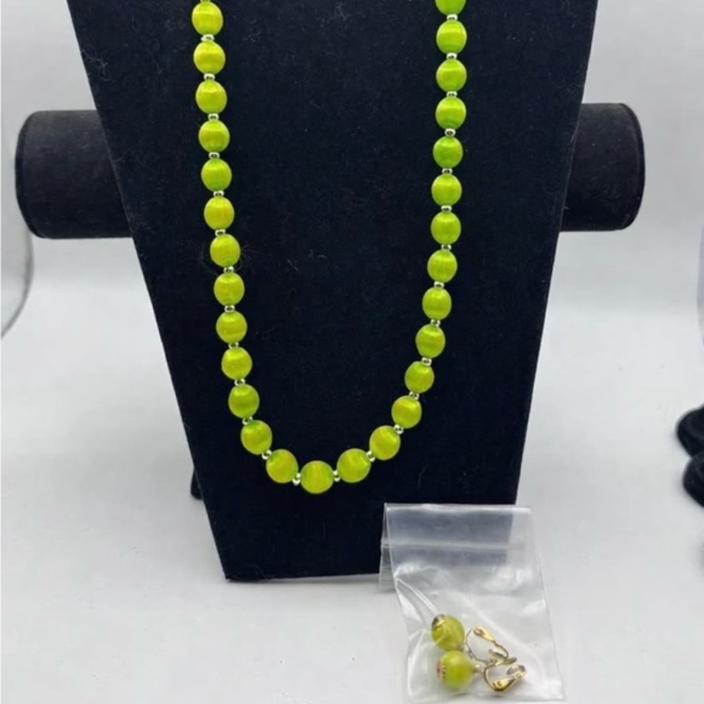 Old yarn ball necklace and clip on earrings